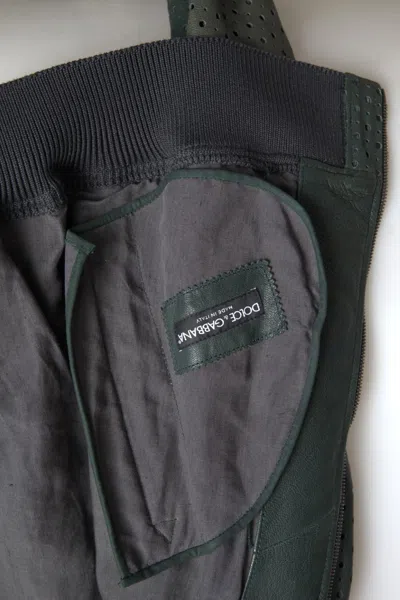 Dolce & Gabbana Green Perforated Leather Bomber Jacket In Green