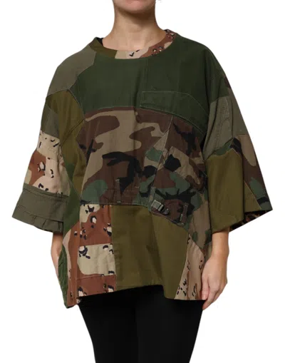 Pre-owned Dolce & Gabbana Multicolor Camouflage Oversized Top Women's T-shirt ()