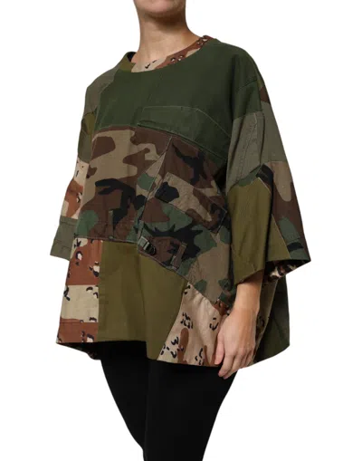 Pre-owned Dolce & Gabbana Multicolor Camouflage Oversized Top Women's T-shirt ()