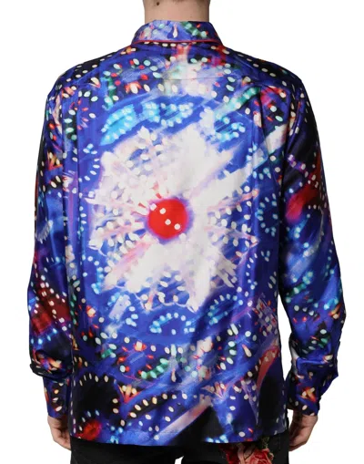 Dolce & Gabbana Multicolor Printed Silk Lounge Casual Shirt In Blue