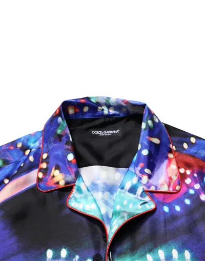 Dolce & Gabbana Multicolor Printed Silk Lounge Casual Shirt In Blue