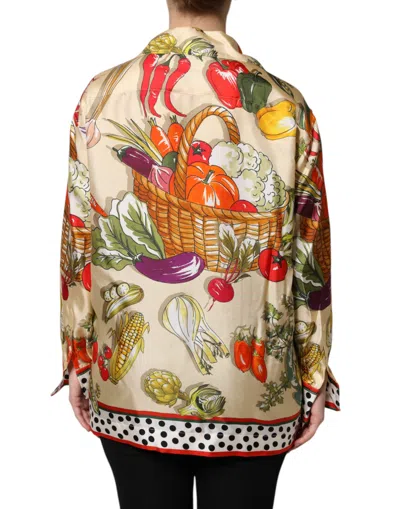 Dolce & Gabbana Multicolor Vegetables Silk Long Sleeves Top In Multi