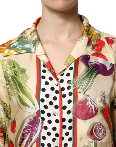 Dolce & Gabbana Multicolor Vegetables Silk Long Sleeves Top In Multi