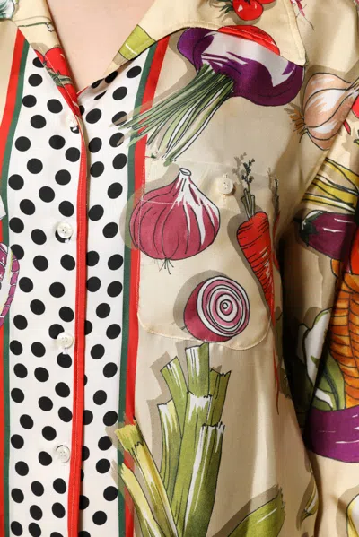 Dolce & Gabbana Multicolor Vegetables Silk Long Sleeves Top In Multi
