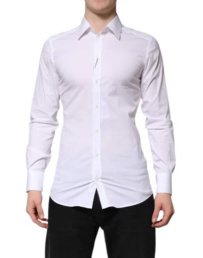 Dolce & Gabbana White Gold Cotton Long Sleeves Men Formal Shirt