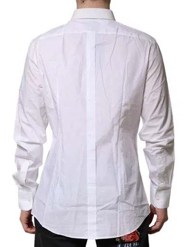 Pre-owned Dolce & Gabbana White Cotton Gold Long Sleeves Dress Men Men's Shirt ()
