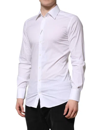 Dolce & Gabbana White Gold Cotton Long Sleeves Men Formal Shirt