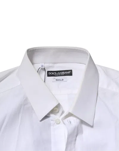 Pre-owned Dolce & Gabbana White Cotton Gold Long Sleeves Dress Men Men's Shirt ()