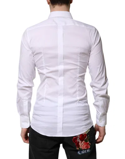 Dolce & Gabbana White Gold Cotton Long Sleeves Men Formal Shirt