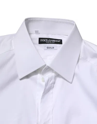 Dolce & Gabbana White Gold Cotton Long Sleeves Men Formal Shirt