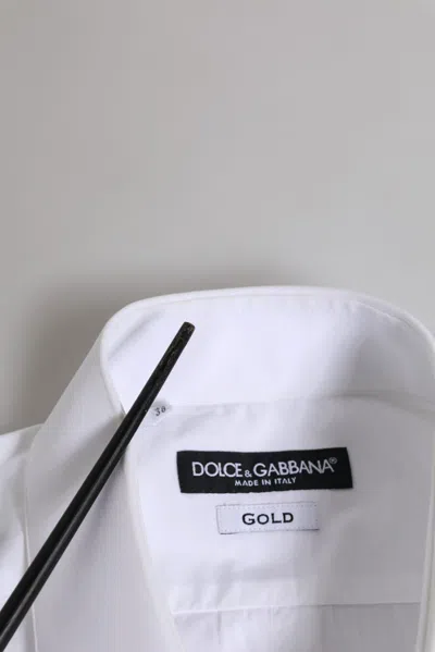 Pre-owned Dolce & Gabbana White Cotton Gold Long Sleeves Dress Men Men's Shirt ()