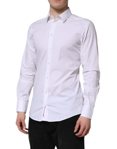 Pre-owned Dolce & Gabbana White Gold Cotton Men Dress Formal Men's Shirt ()
