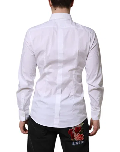Pre-owned Dolce & Gabbana White Gold Cotton Men Dress Formal Men's Shirt ()