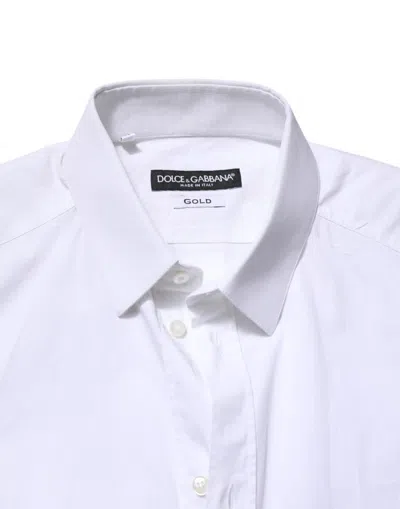 Pre-owned Dolce & Gabbana White Gold Cotton Men Dress Formal Men's Shirt ()