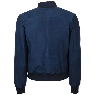 Emilio Romanelli Blue Calfskin Men Bomber Jacket In Blue