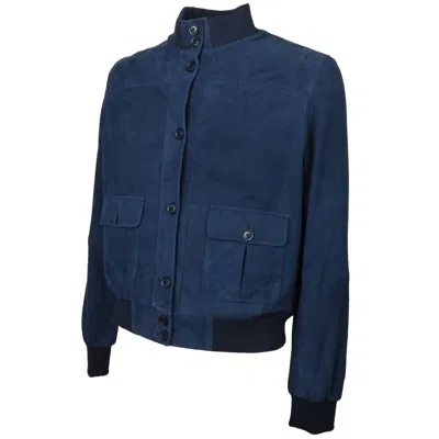 Emilio Romanelli Blue Calfskin Men Bomber Jacket In Blue