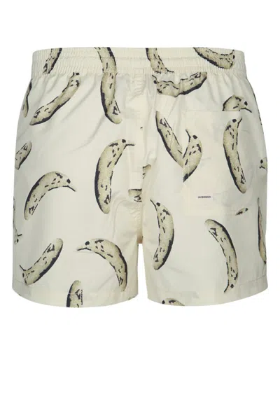 Jacquemus Le Maillot Puntini Yellow Swimsuit With Elastic Waist And All-over Print In Tech Fabric Man In White