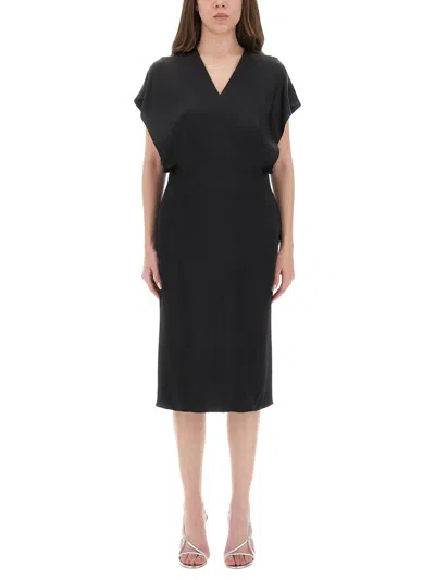 Stella Mccartney Midi Dress With Wing Sleeves In Black