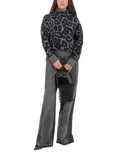 Stella Mccartney Leopard Jacquard Oversized Wool Turtleneck In Black