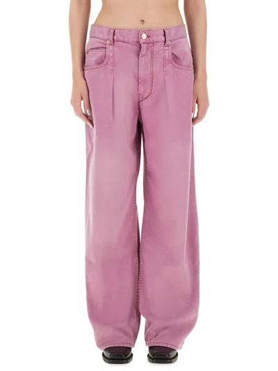 Isabel Marant Wide-leg Trousers With Belt Loops And Contrast Stitching In Pink