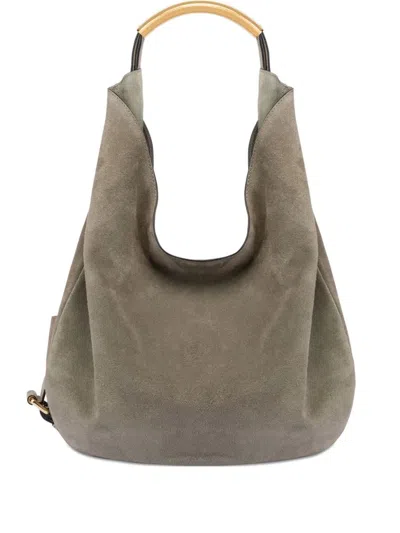 Moschino Shoulder Bag Suede Gold-tone Handle In Green