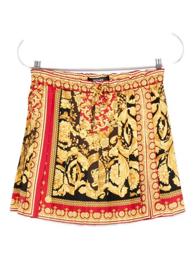 Versace Mini Jupe Plissée Barocco In Gold