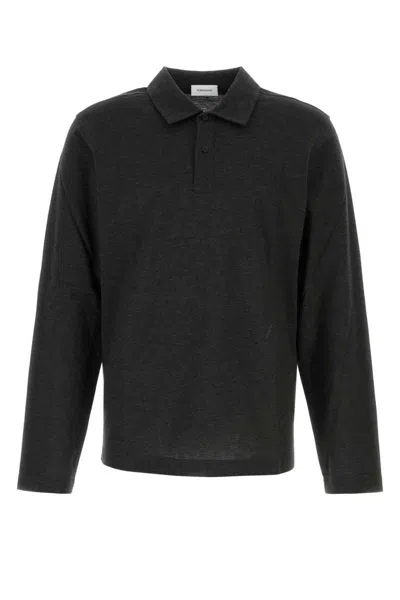 Ferragamo Graphite Cotton Blend Polo Shirt In Black