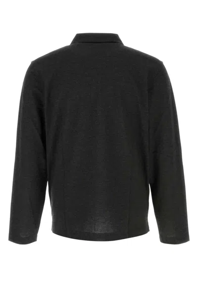 Ferragamo Graphite Cotton Blend Polo Shirt In Black
