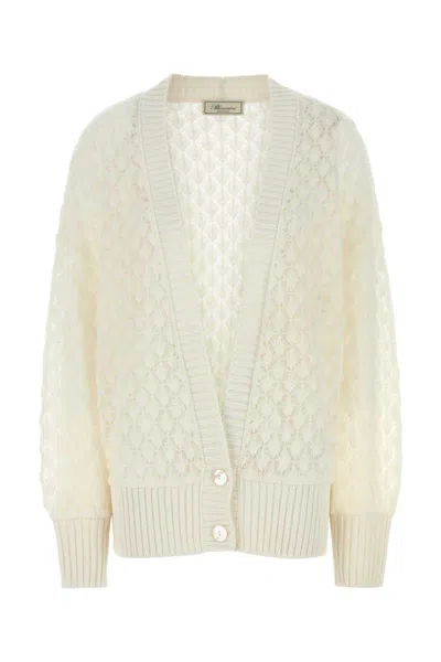 Blumarine Textured Knit Oversize V-neck Cardigan In White