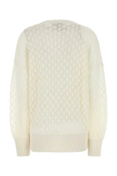 Blumarine Textured Knit Oversize V-neck Cardigan In White