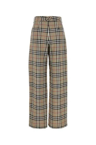 Burberry Brown Embroidered Twill Wide-leg Pant In White