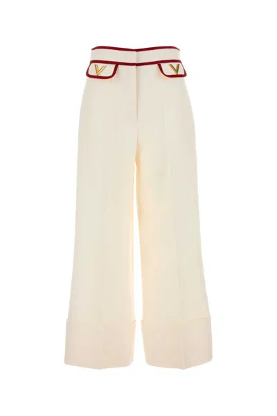 Valentino Ivory Trousers With Gold V In White