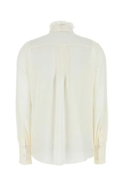 Valentino Silk Shirt With Bow Tie Neck In Neutral