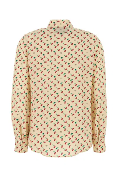 Valentino Crepe De Chine Shirt With Cherryfic Print In Neutral