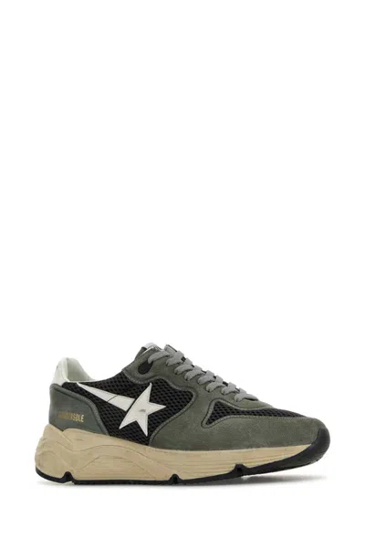 Golden Goose Running Sole In Green Suede With White Leather Star And Heel In Gray