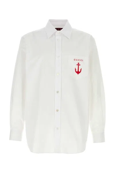 Gucci Anchor-embroidered Cotton Shirt