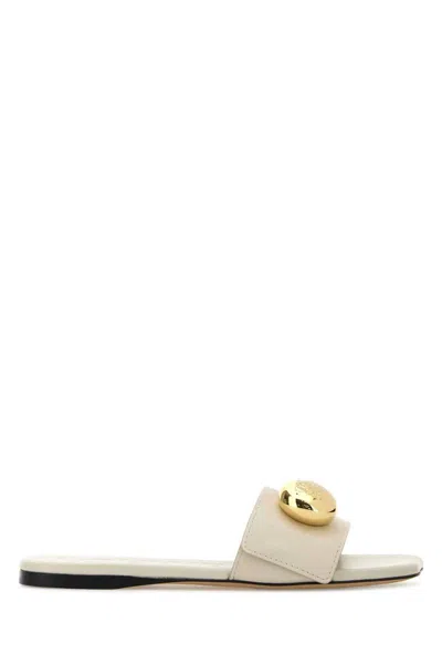 Loewe Pebble Leather Slides Gold-tone Embellishment In White
