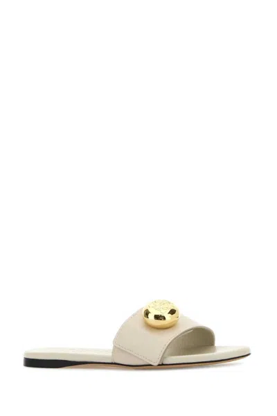 Loewe Pebble Leather Slides Gold-tone Embellishment In White