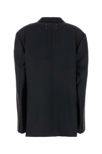 Maison Margiela Black Jacket With Classic Lapels And Logo Stitching On The Back In Mohair And Wool Blend Woman In Black