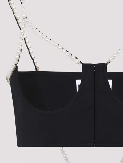 Moschino Stretch Poplin Crop Top With Pearls In Black