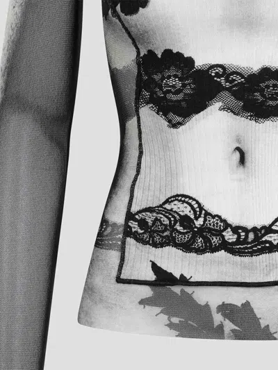 Jean Paul Gaultier Fitted Top With Graphic Lace Design In Gray