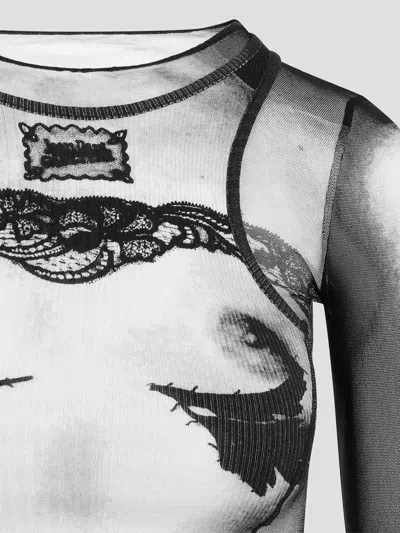Jean Paul Gaultier Fitted Top With Graphic Lace Design In Gray