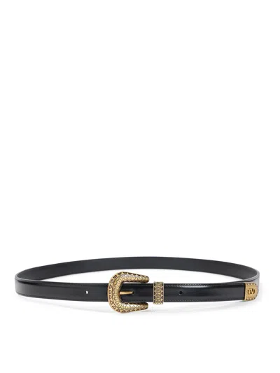 Valentino Garavani Black Vlogo Signature Brushed Calfskin Belt