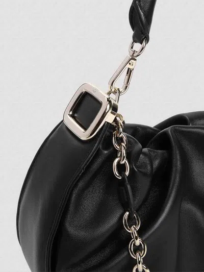 Roger Vivier Gathered Black Nappa Lamb Leather Handbag In Black