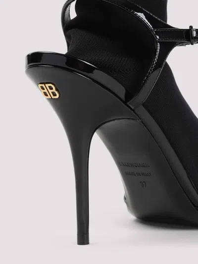 Balenciaga Avenue Sock Black Sandal In Patent Leather And Mesh