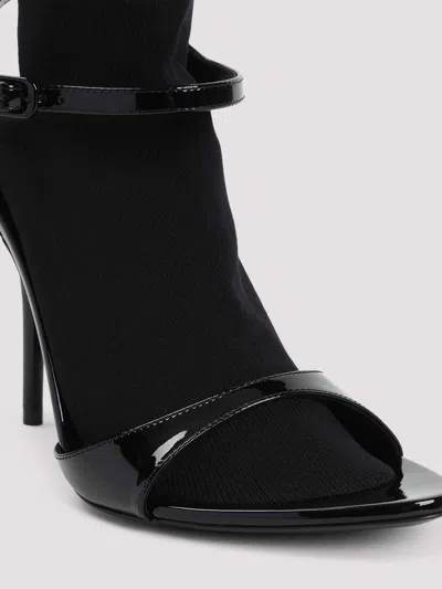 Balenciaga Avenue Sock Black Sandal In Patent Leather And Mesh