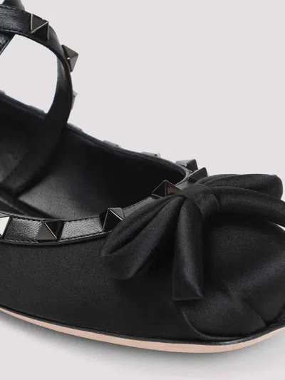 Valentino Garavani Rockstud-strap Satin Ballerinas In Black