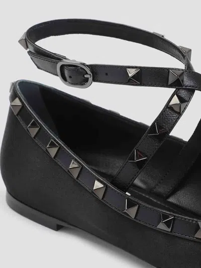 Valentino Garavani Rockstud-strap Satin Ballerinas In Black
