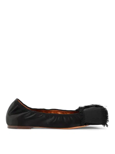 Lanvin Satin Bow Ballet Flats In Black