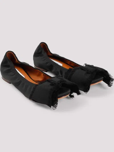 Lanvin Satin Bow Ballet Flats In Black